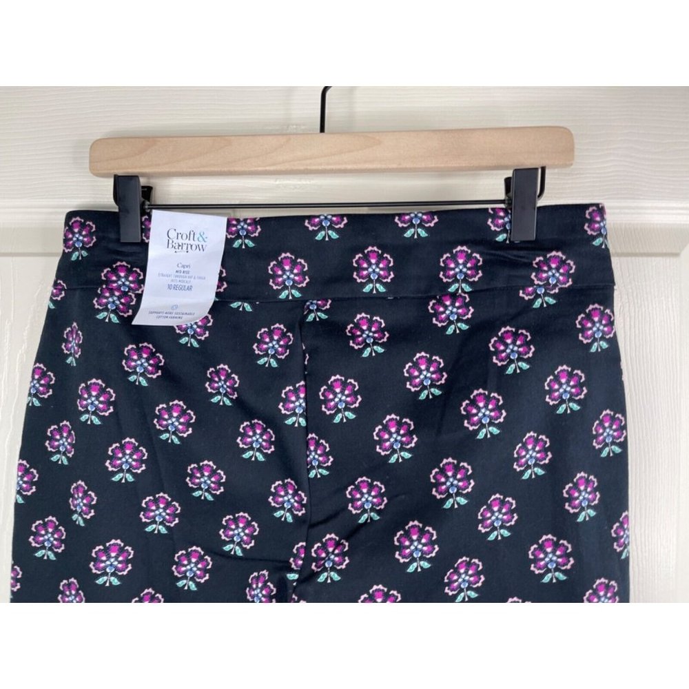 Croft Barrow Capri Pants Stretch Black Purple NWT Women Size Ten 10 Straight Leg - Picture 7 of 9